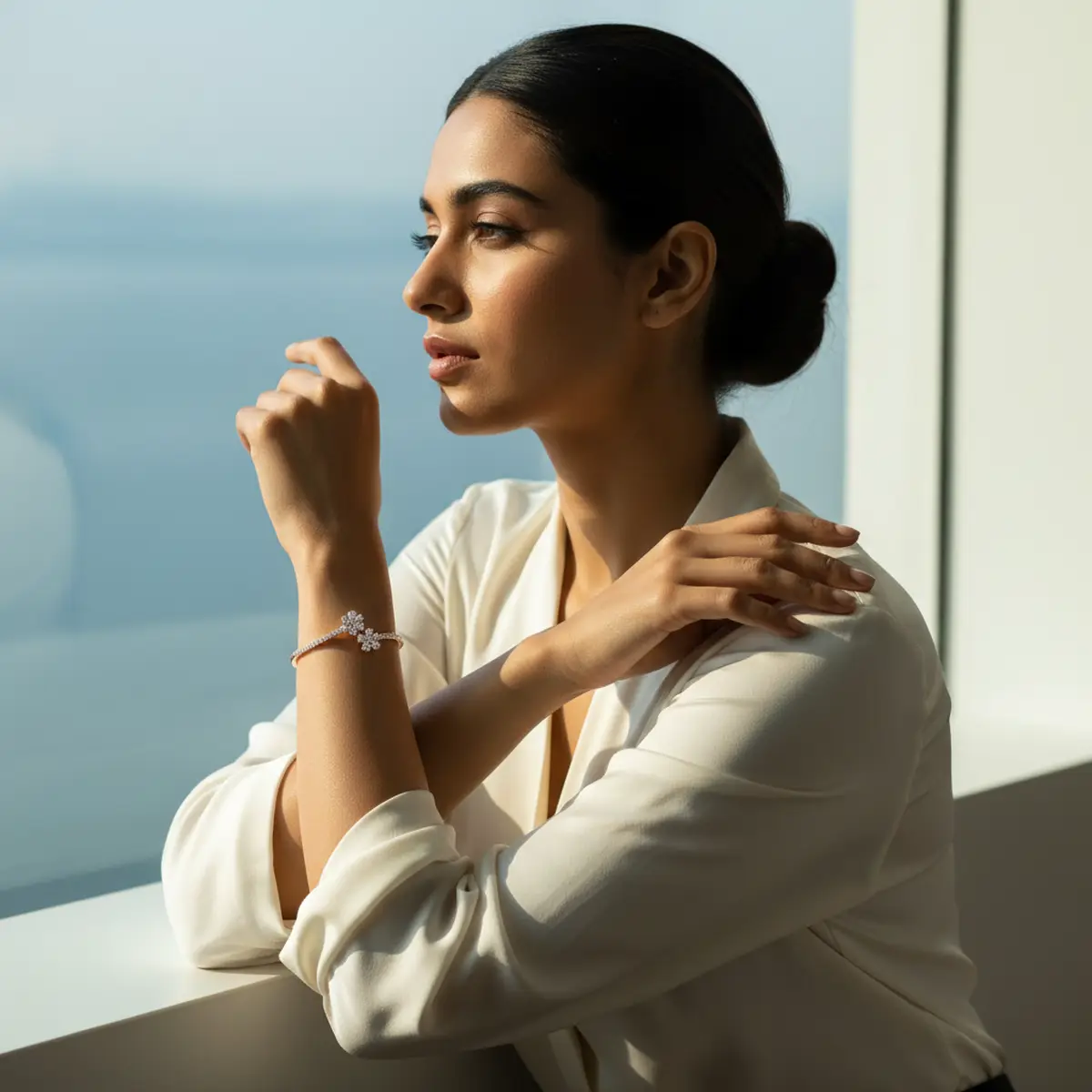 Pear Lab Grown Diamond Flower Bangle