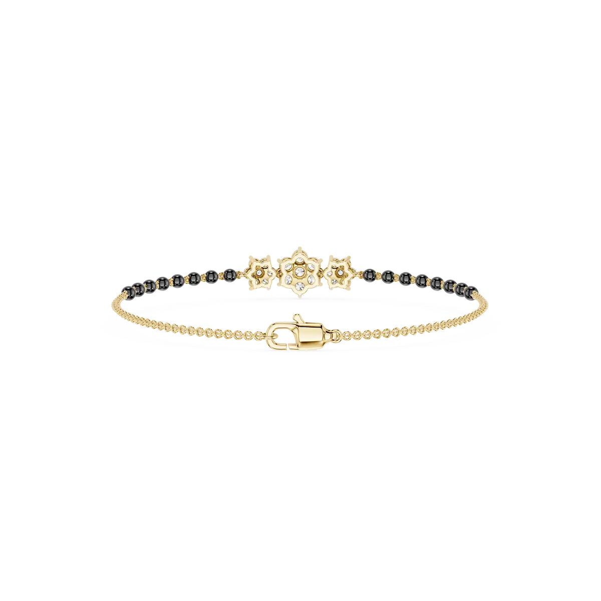 Round Lab Created Diamond Black Beads Bracelet For Women