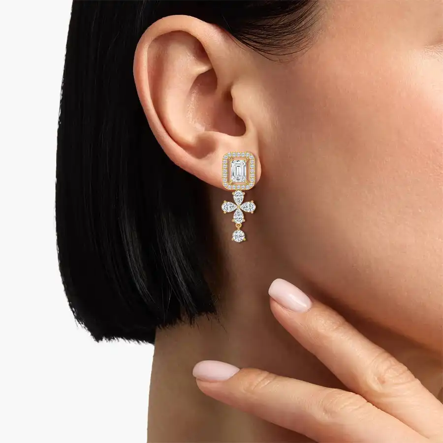 Multi Shape Diamonds Drop Earring