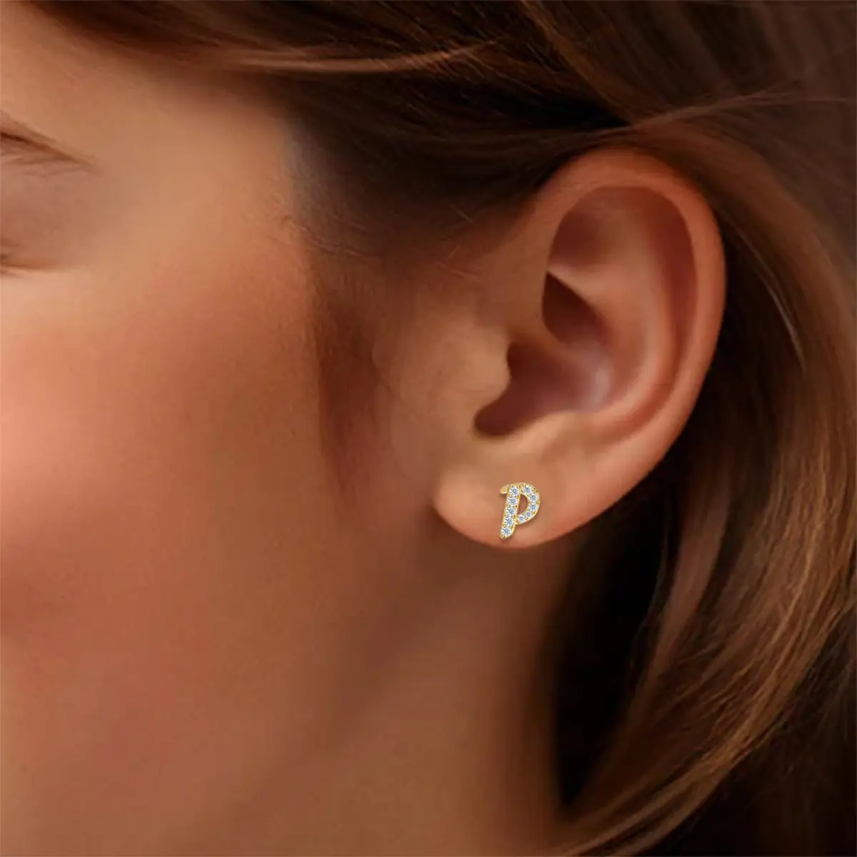 R Initial Alphabet Diamond  Earring