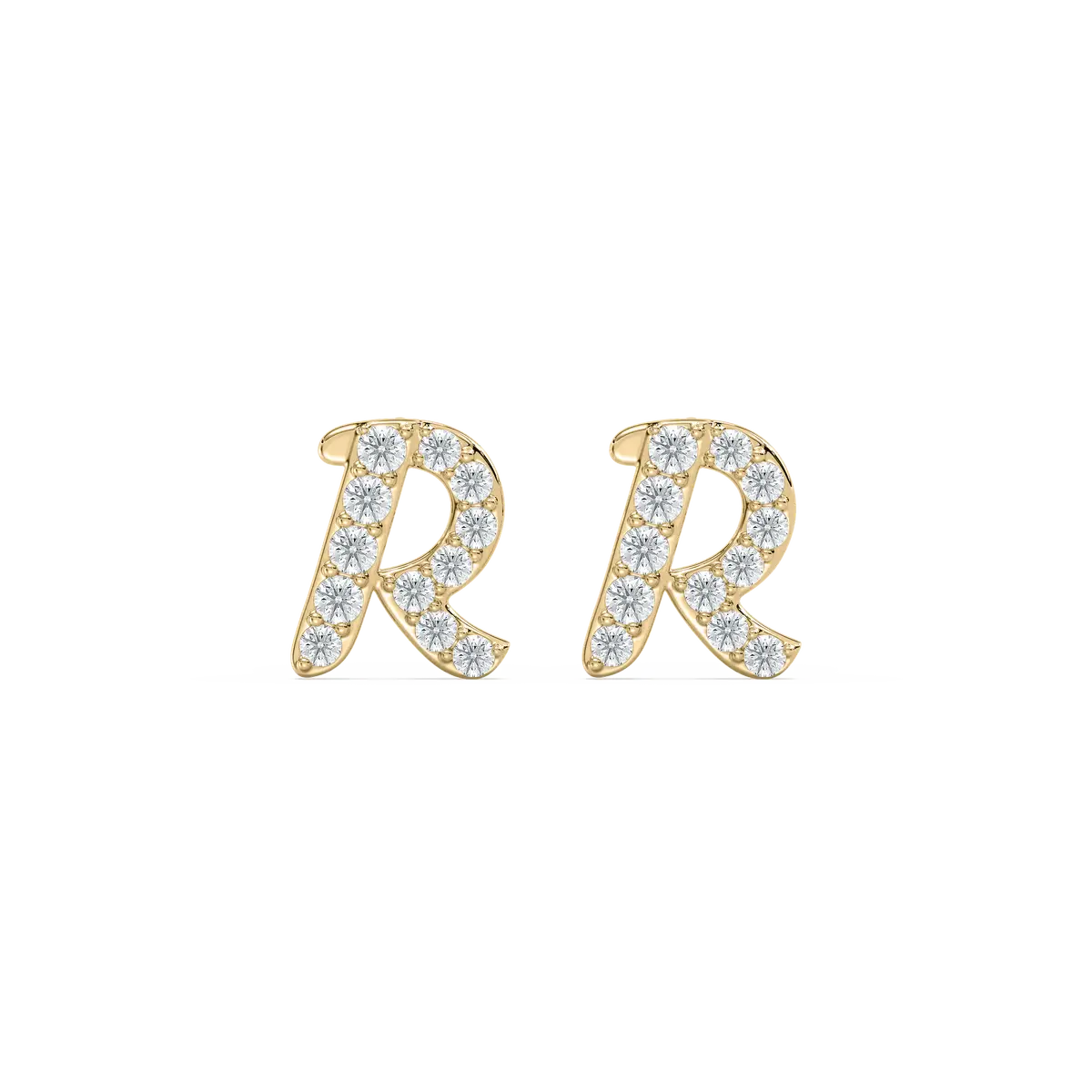 R Initial Alphabet Diamond  Earring