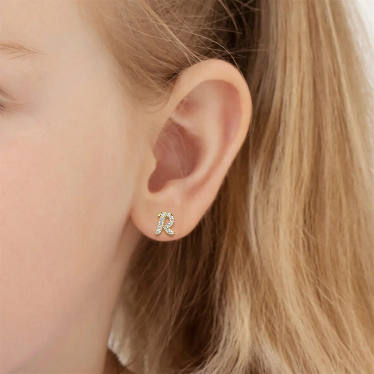 R Initial Alphabet Diamond  Earring