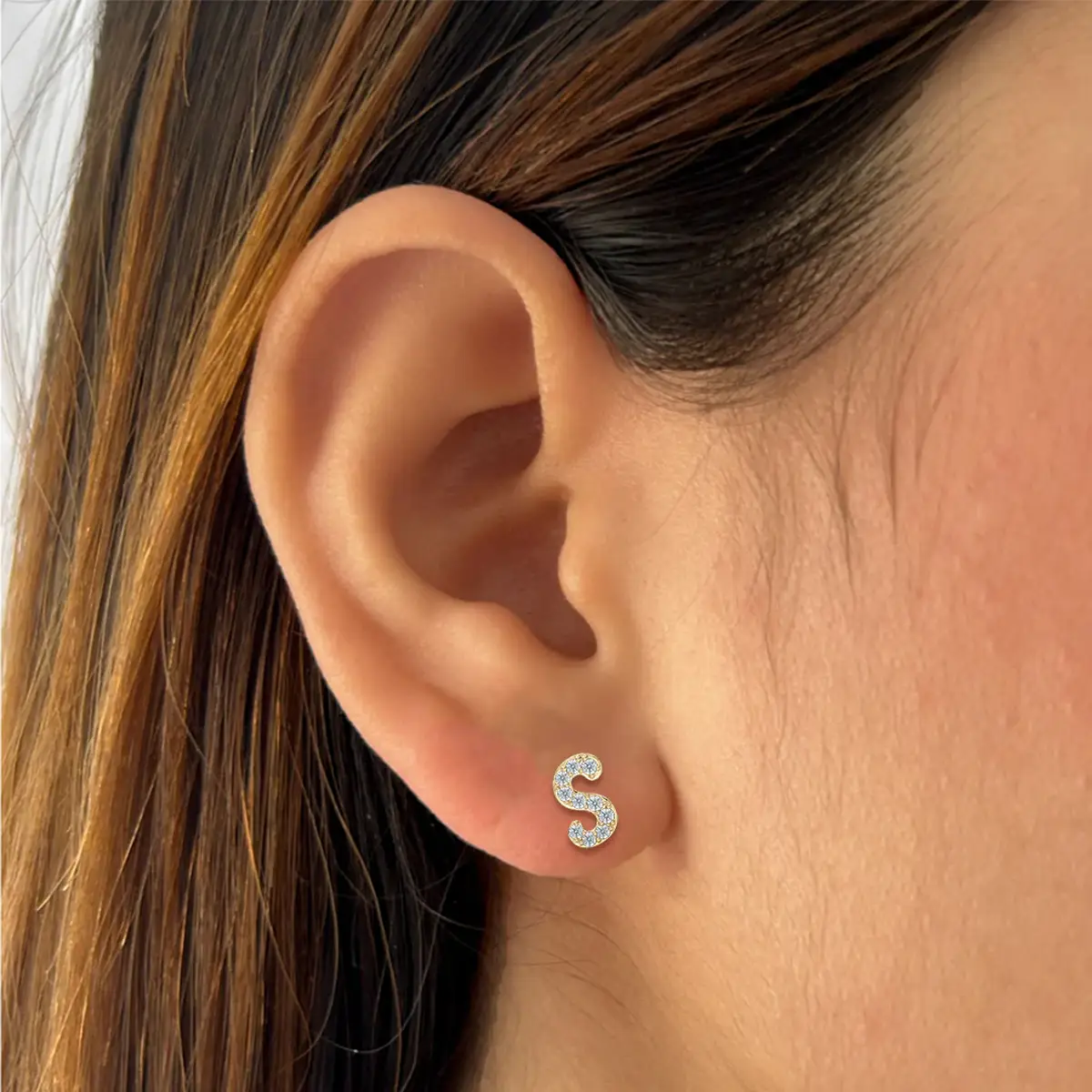 S Initial Alphabet Diamond  Earring
