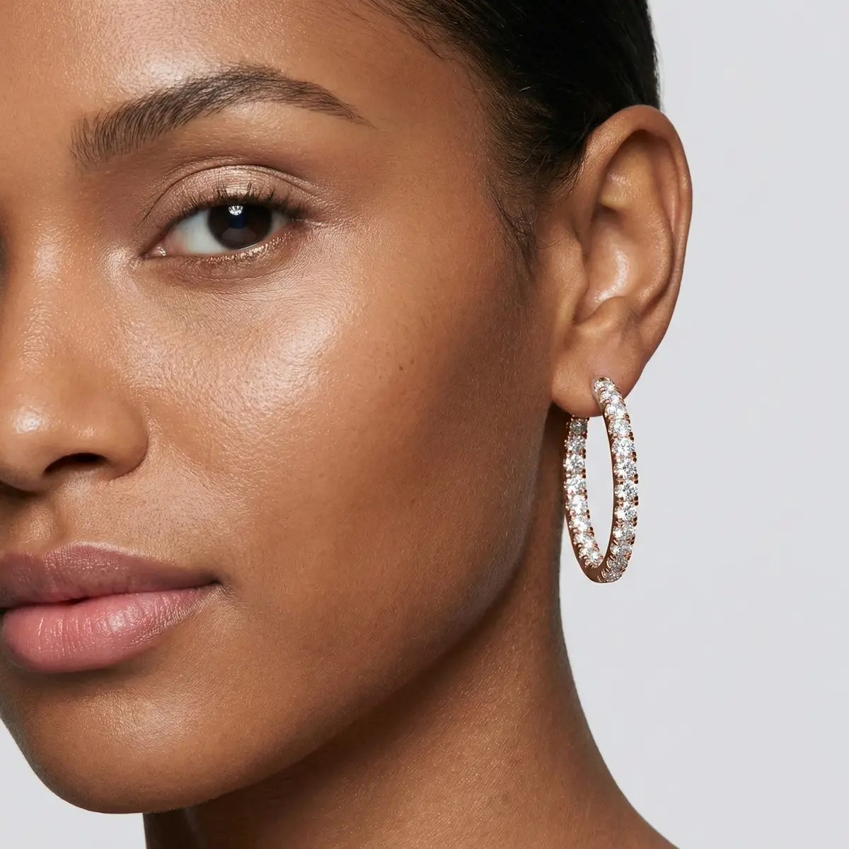 Round Shape Lab Grown Diamond Prong Set Hoops