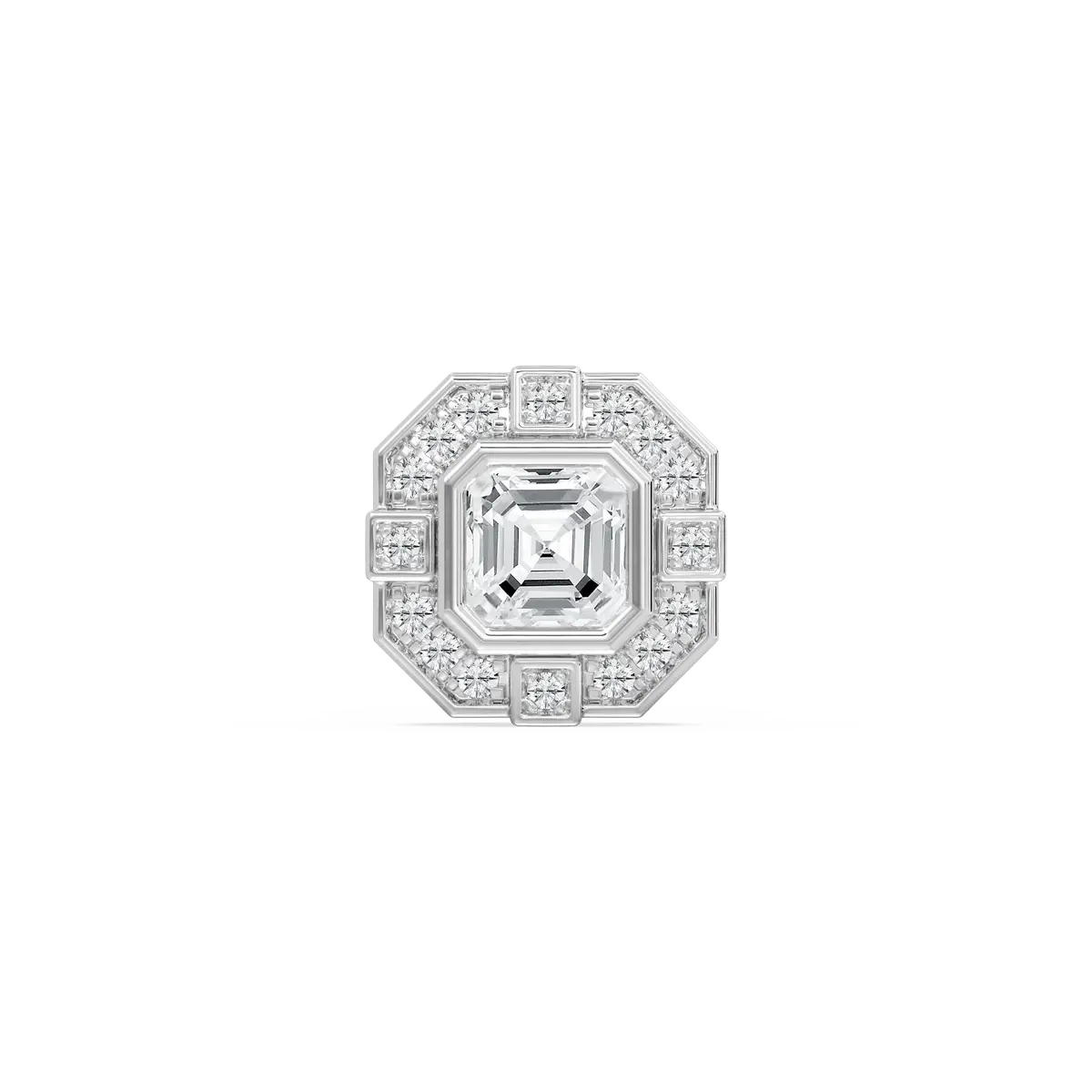 Men Square Emerald Solitaire Diamond Stud with Accents