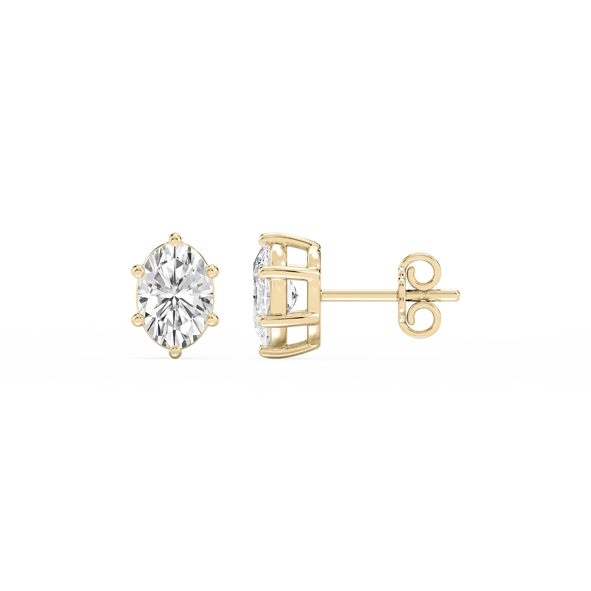 2 Carat Oval Shape Lab Grown Diamond Six Prong Stud Earrings