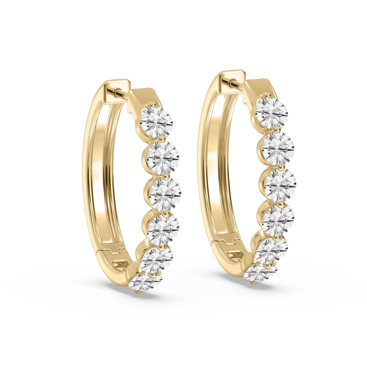 2 Carat Round Lab Grown Diamond Single Shared Prong Hoop Earrings