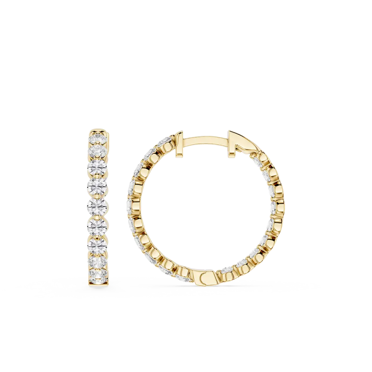 1 Carat Round Lab Grown Diamond Single Shared Prong Hoop Earrings