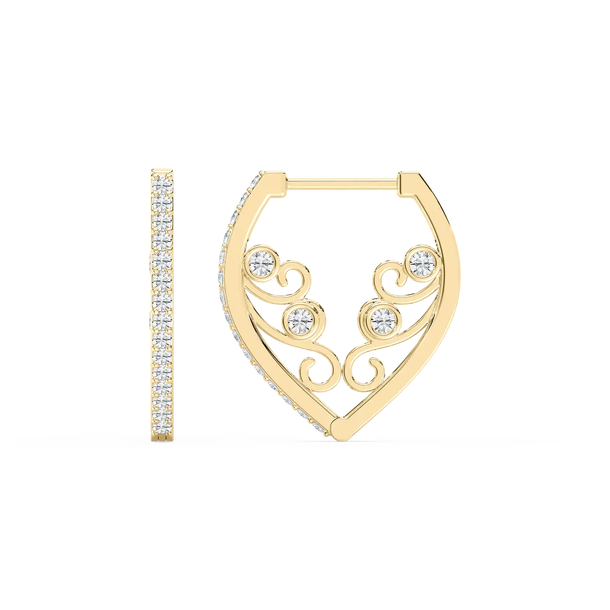 Round Diamond Excellent Side Design Hoops Earring