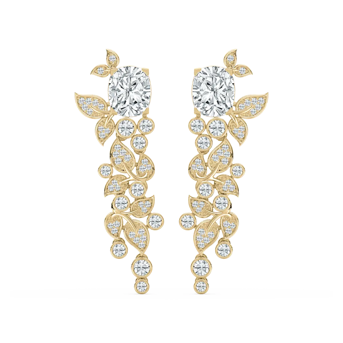 5 Carat Round And Cushion Diamond Leafy Style Fashion Earring 