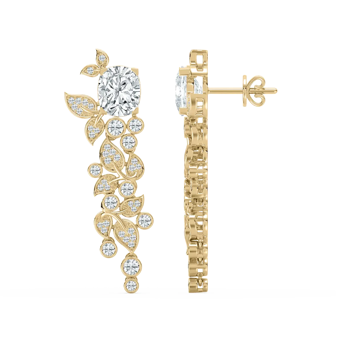5 Carat Round And Cushion Diamond Leafy Style Fashion Earring 