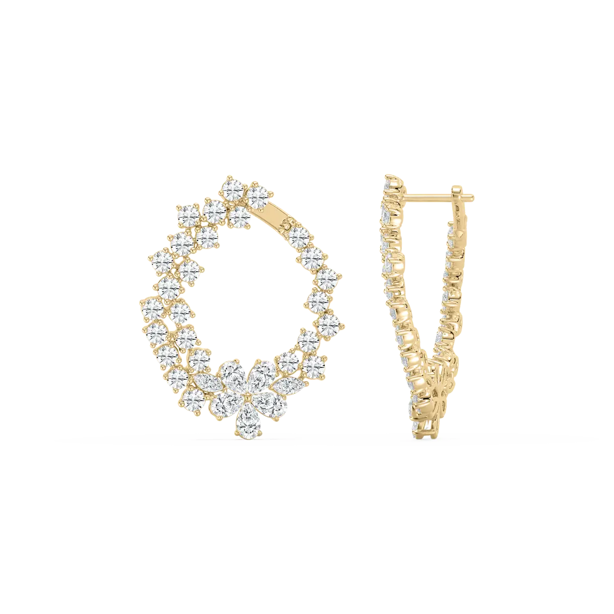 8.55 Carat Round And Pear Shape Diamond Hoop Earrings