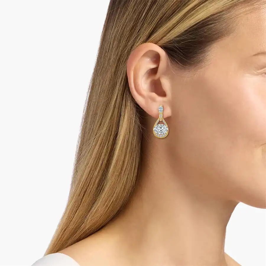 Multi Shape Lab Diamond Gold Dangle Earrings