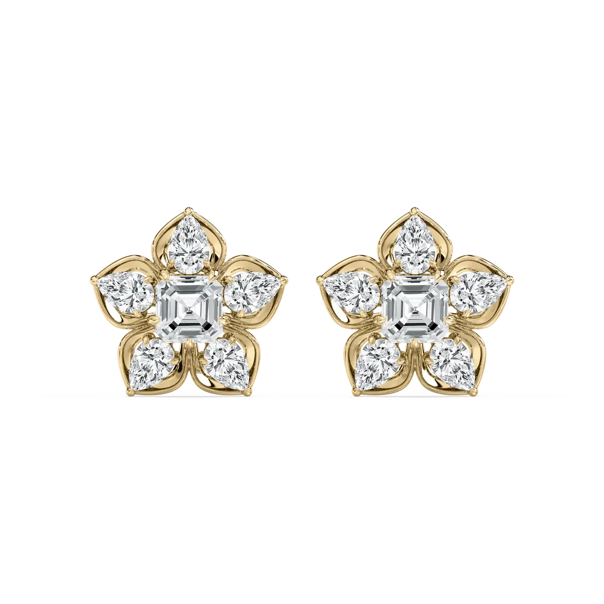 3 Carat Flower Design Gold Diamond Earrings