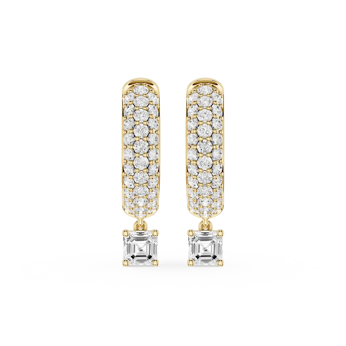 Lydia 0.50 Carat Square Emerald Lab Grown Diamond Pave Hoop Drop Earrings