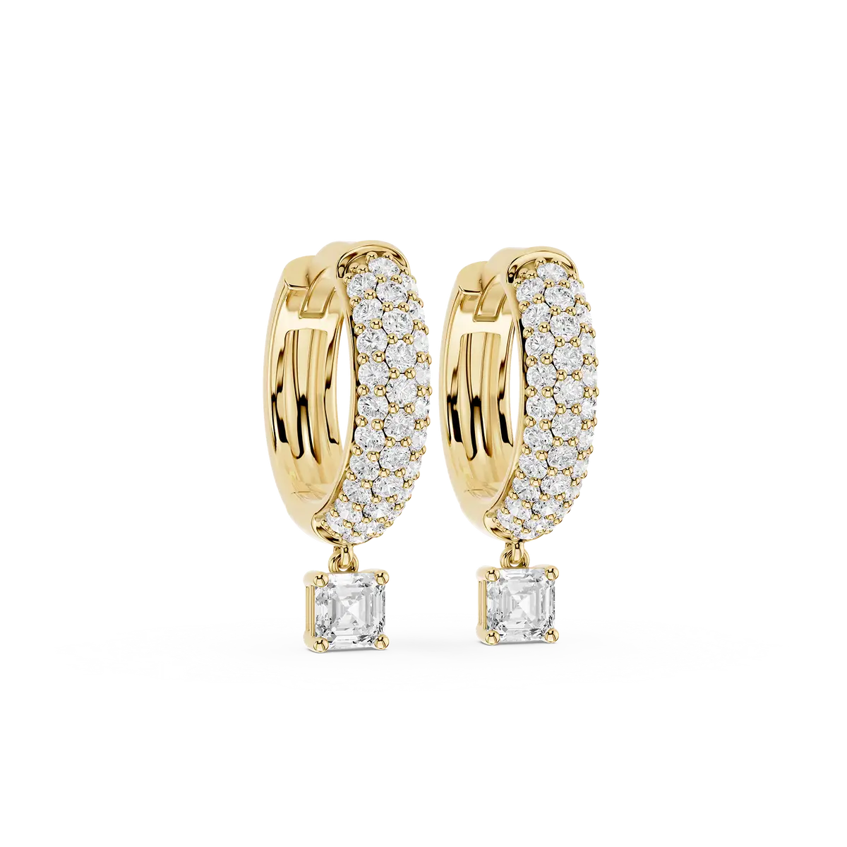 Lydia 0.50 Carat Square Emerald Lab Grown Diamond Pave Hoop Drop Earrings