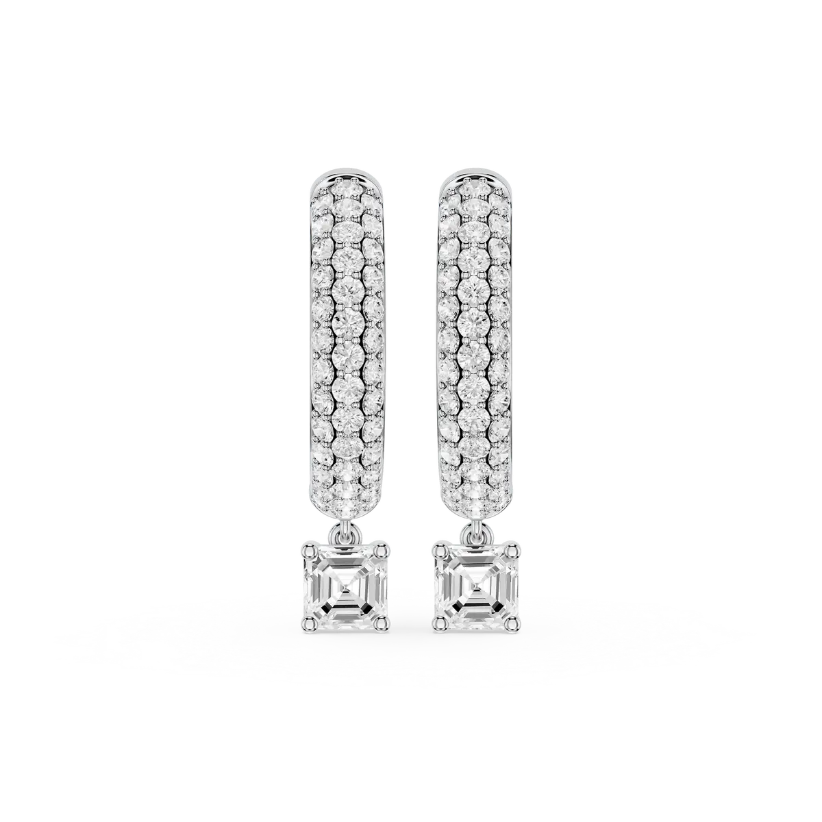 Lydia 1 Carat Square Emerald Lab Grown Diamond Pave Hoop Drop Earrings