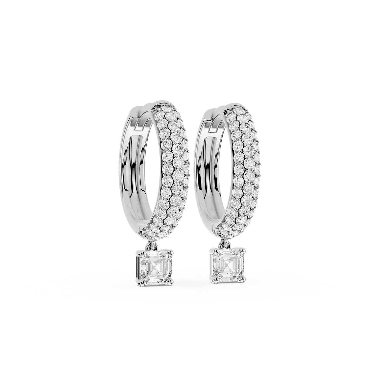 Lydia 1 Carat Square Emerald Lab Grown Diamond Pave Hoop Drop Earrings