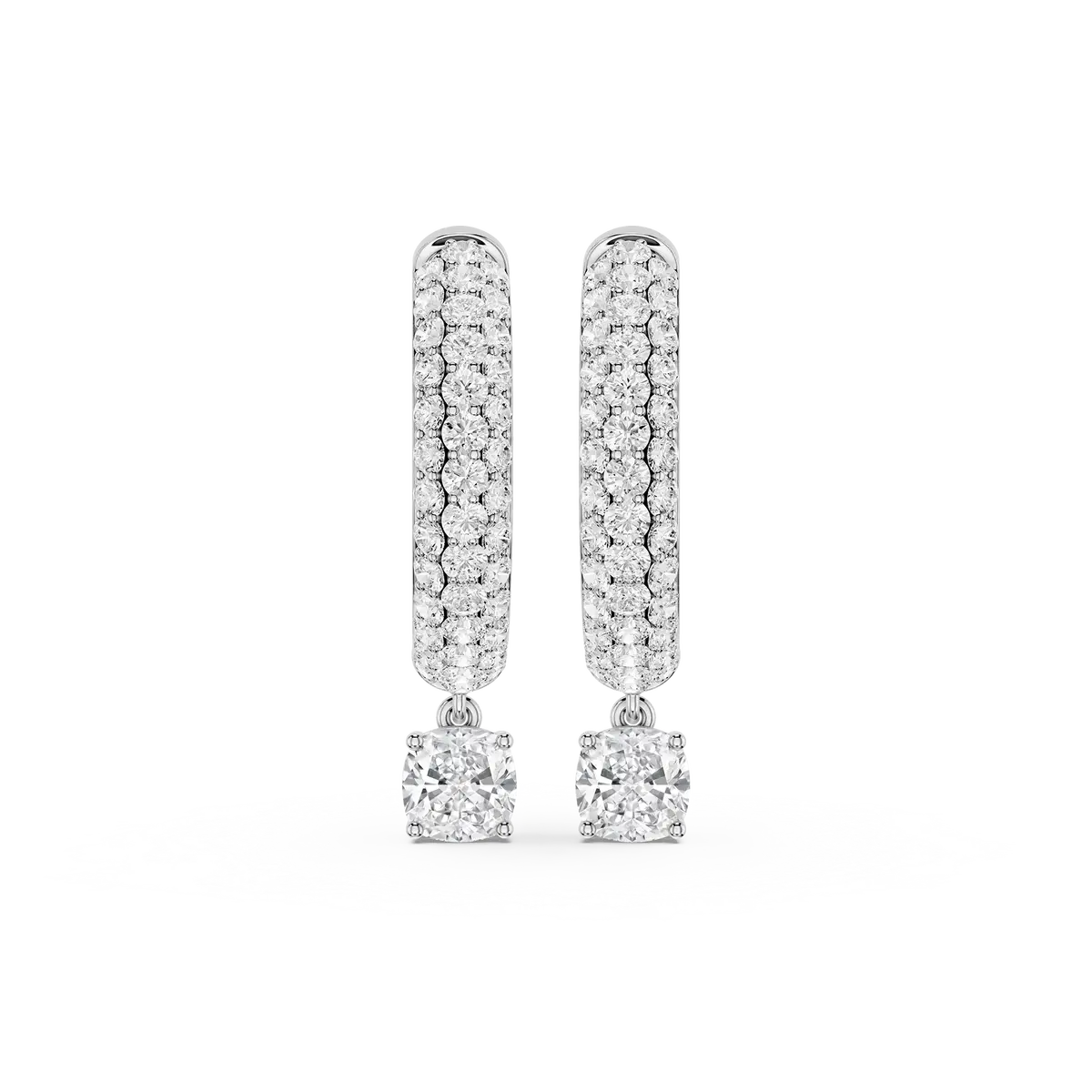 Troy 1 Carat Cushion Lab Grown Diamond Pave Hoop Drop Earrings