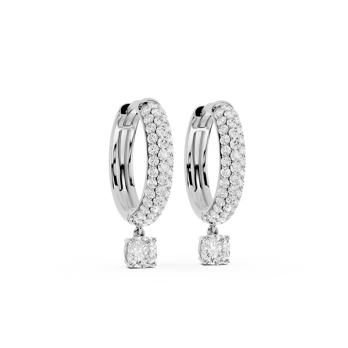 Troy 1 Carat Cushion Lab Grown Diamond Pave Hoop Drop Earrings