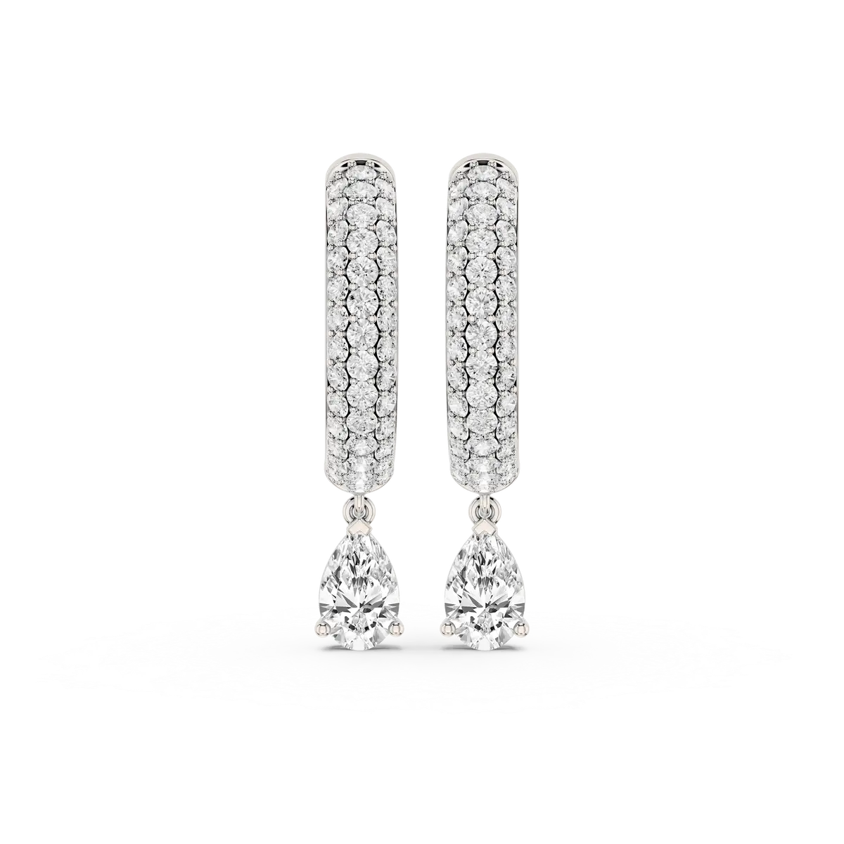 Flora 1 Carat Pear Lab Grown Diamond Pave Hoop Drop Earrings