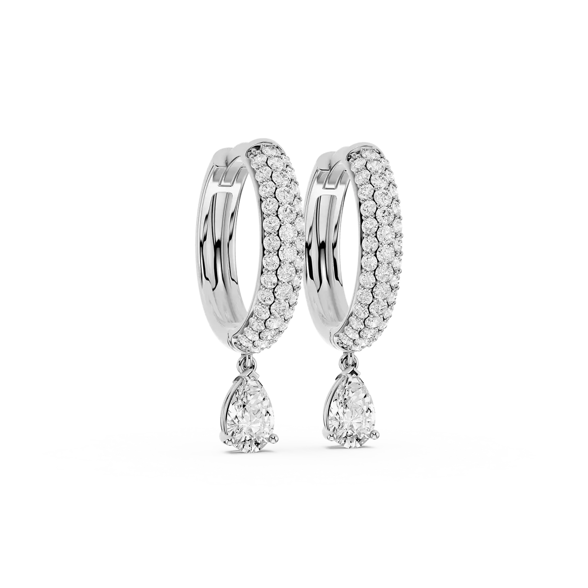Flora 1 Carat Pear Lab Grown Diamond Pave Hoop Drop Earrings
