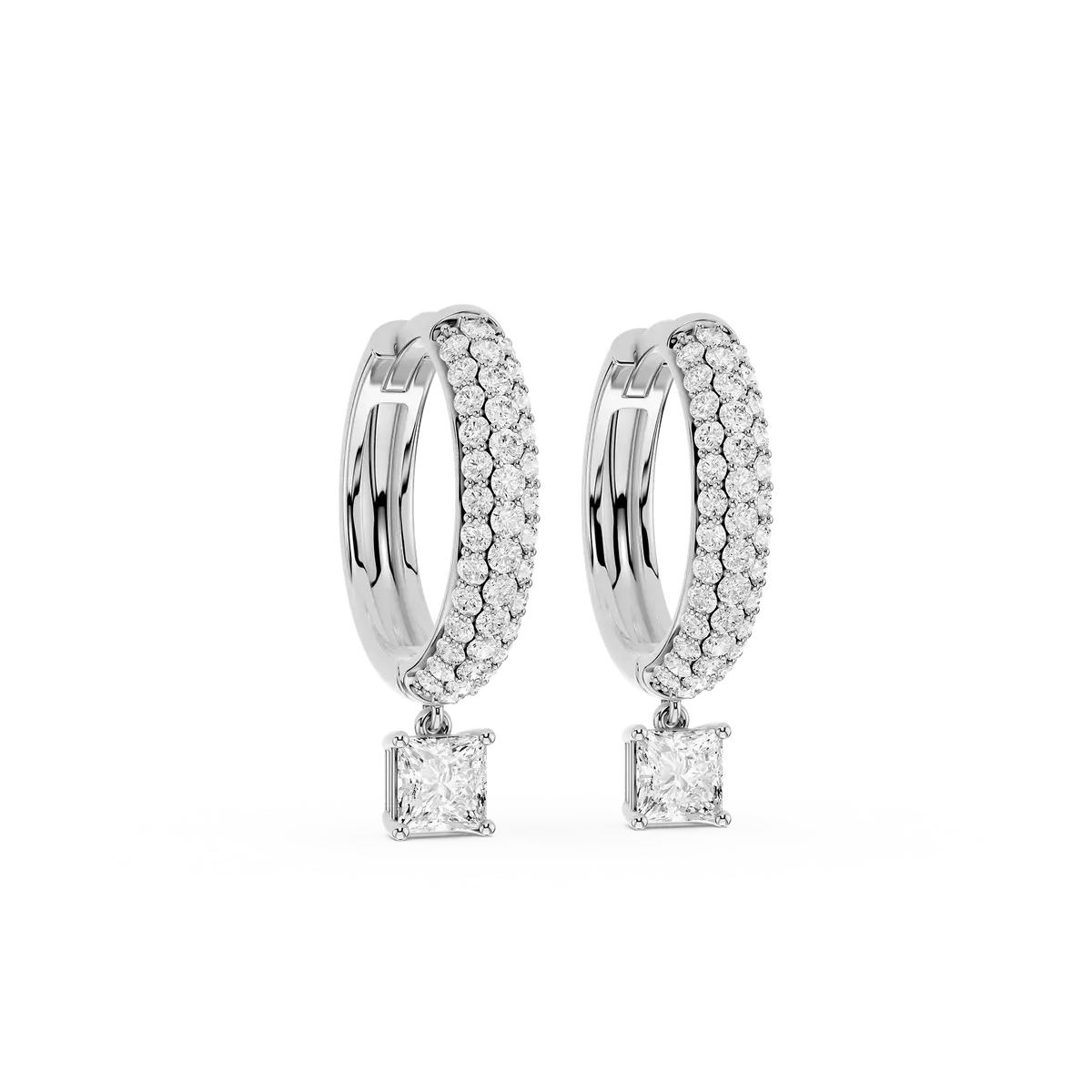 Fern 1 Carat Princess Lab Grown Diamond Pave Hoop Drop Earrings