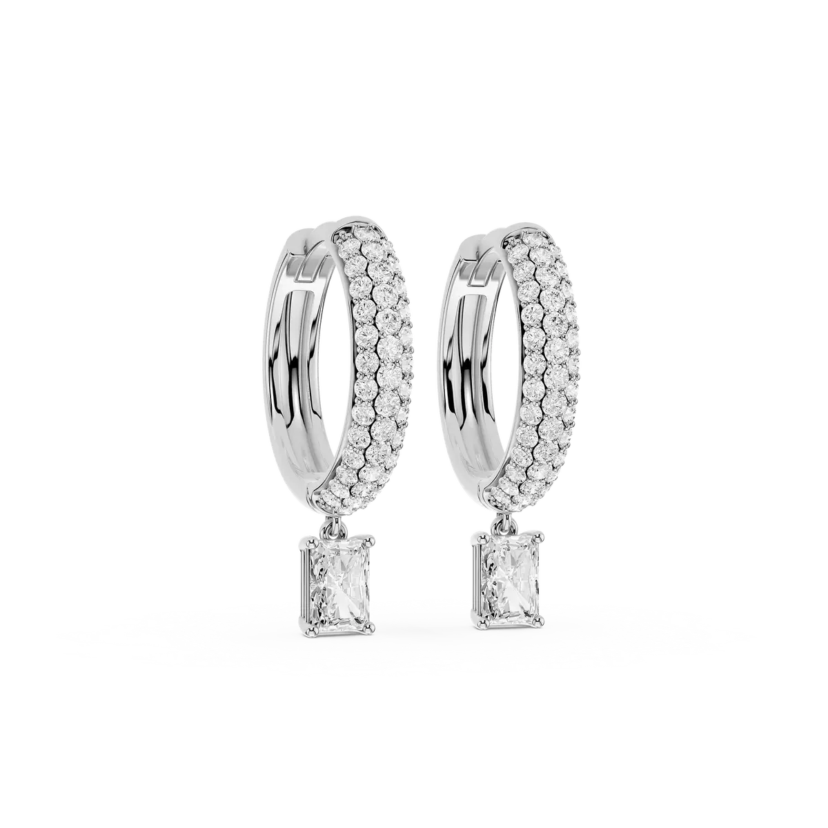 Bella 1 Carat Radiant Lab Grown Diamond Pave Hoop Drop Earrings