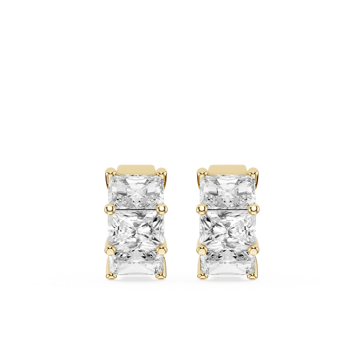 3 Carat Luxury Triple Radiant Cut Huggie Hoop Earring