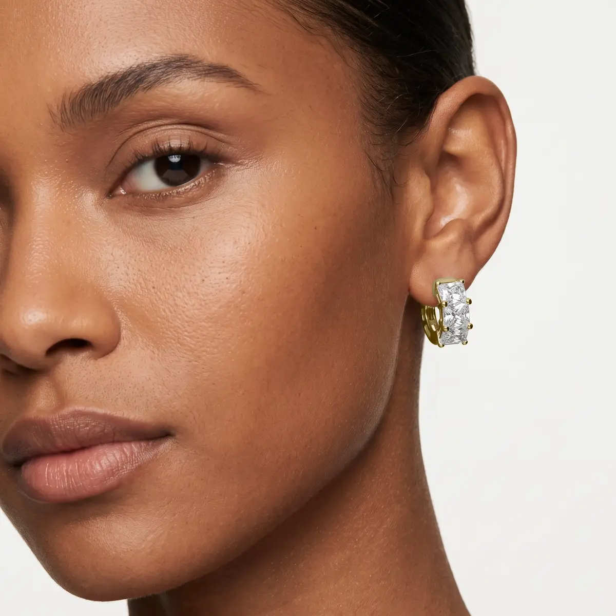 3 Carat Luxury Triple Radiant Cut Huggie Hoop Earring