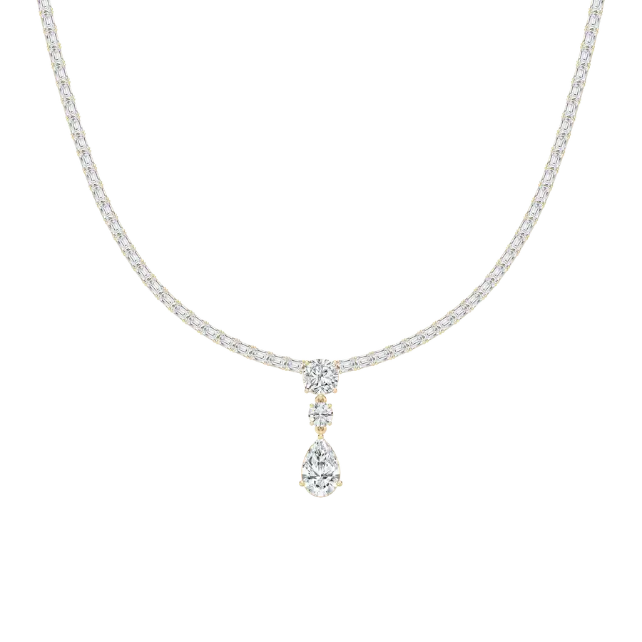 Emerald Cushion Pear and Round Diamond Necklace