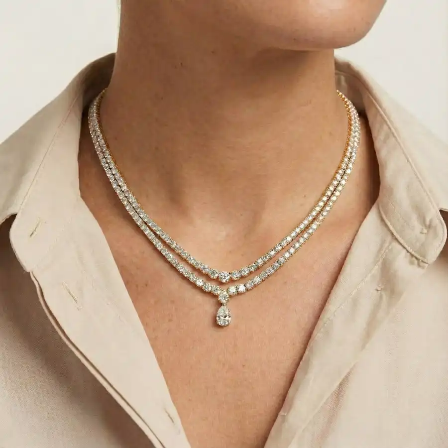 Double Layered Tennis Necklace with Multi Shape Diamond