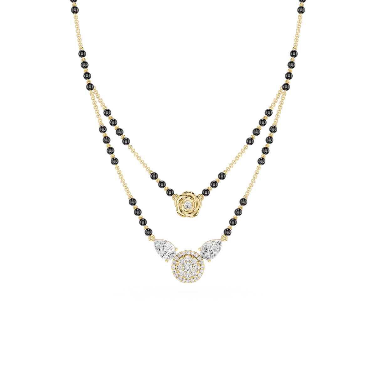 Pear And Round Lab Diamond Double Chain Mangalsutra 
