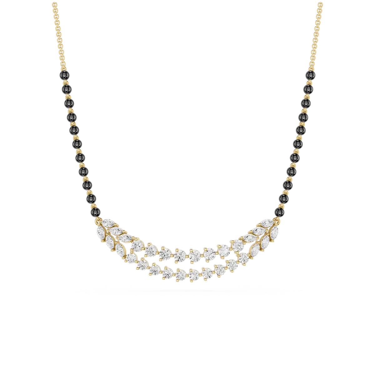 Pear Lab Diamond Layered Mangalsutra With Black Beads Chain