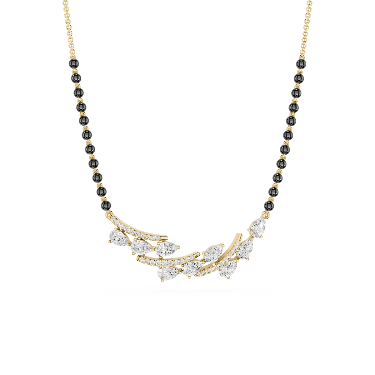 Pear Shape Diamond Modern Leaf Design Mangalsutra