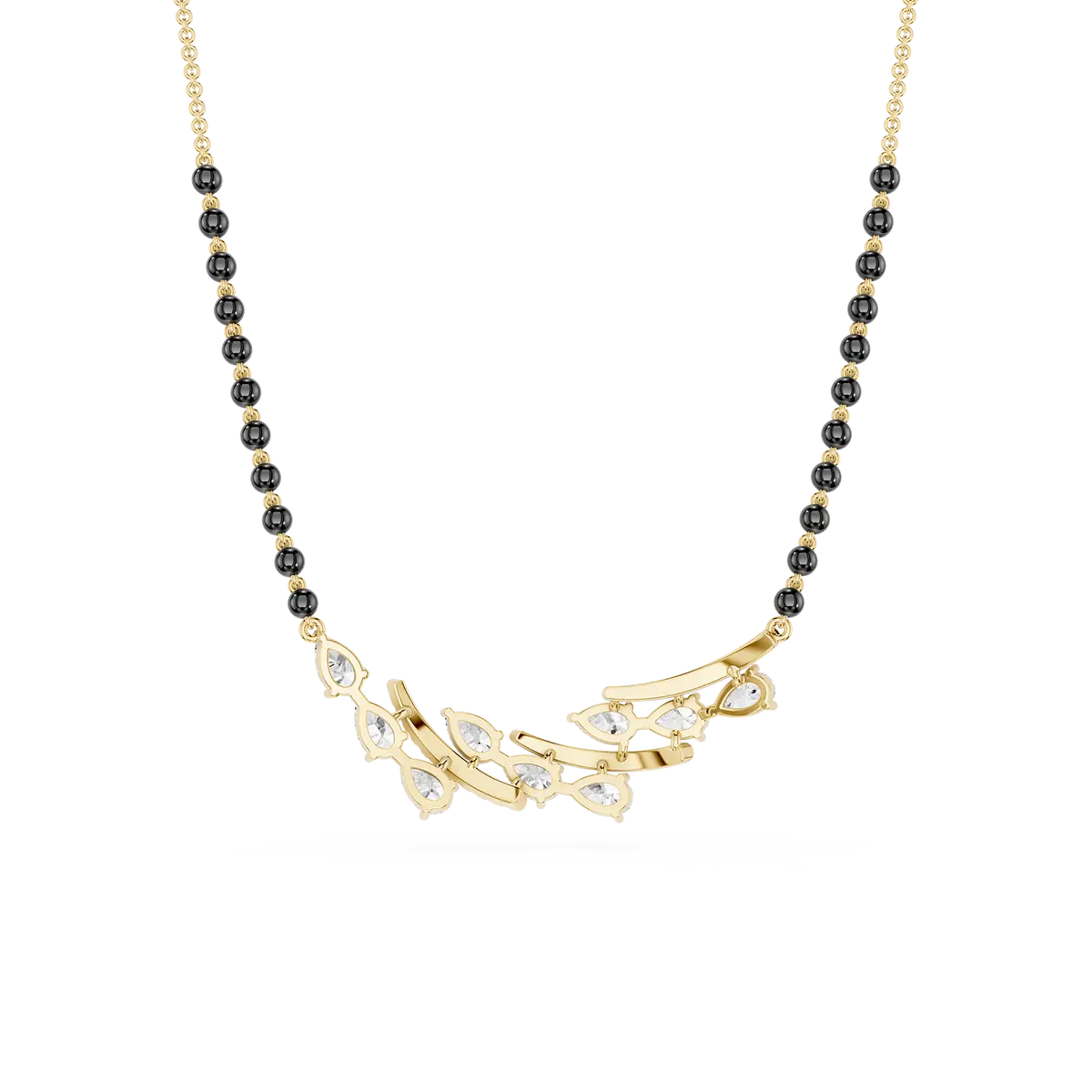 Pear Shape Diamond Modern Leaf Design Mangalsutra