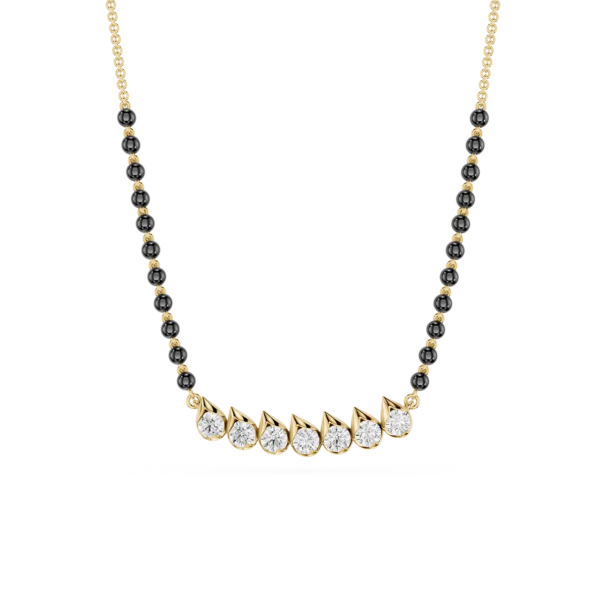 Seven Stone Round Diamond Traditional Sparkle Mangalsutra Necklace