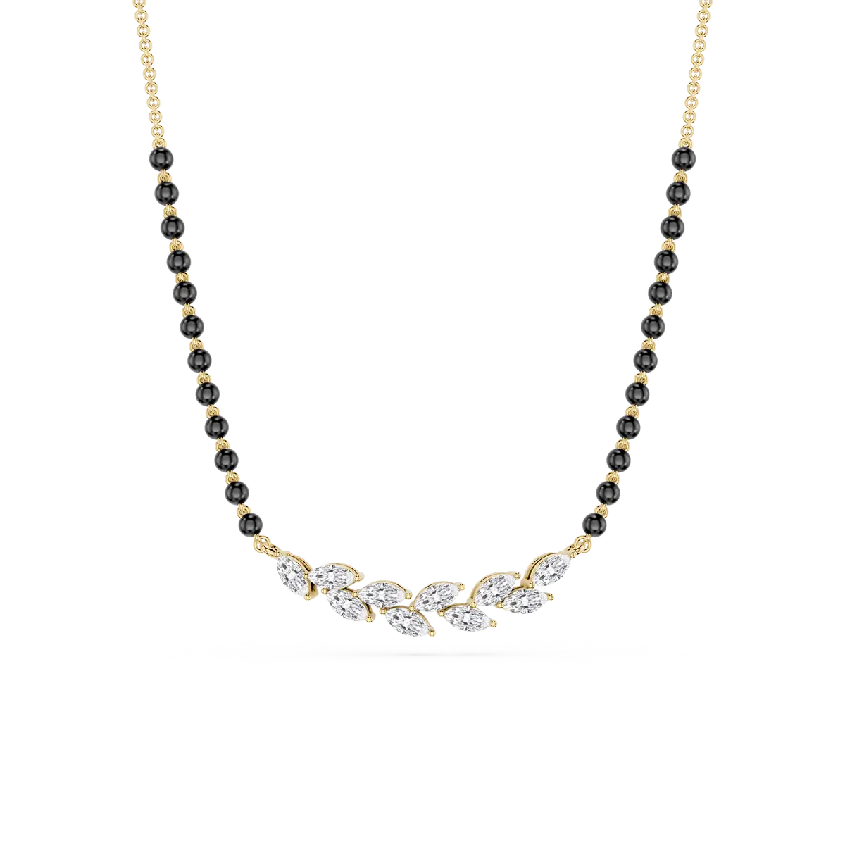 Marquise Lab Diamond Gold Mangalsutra With Black Beads Chain