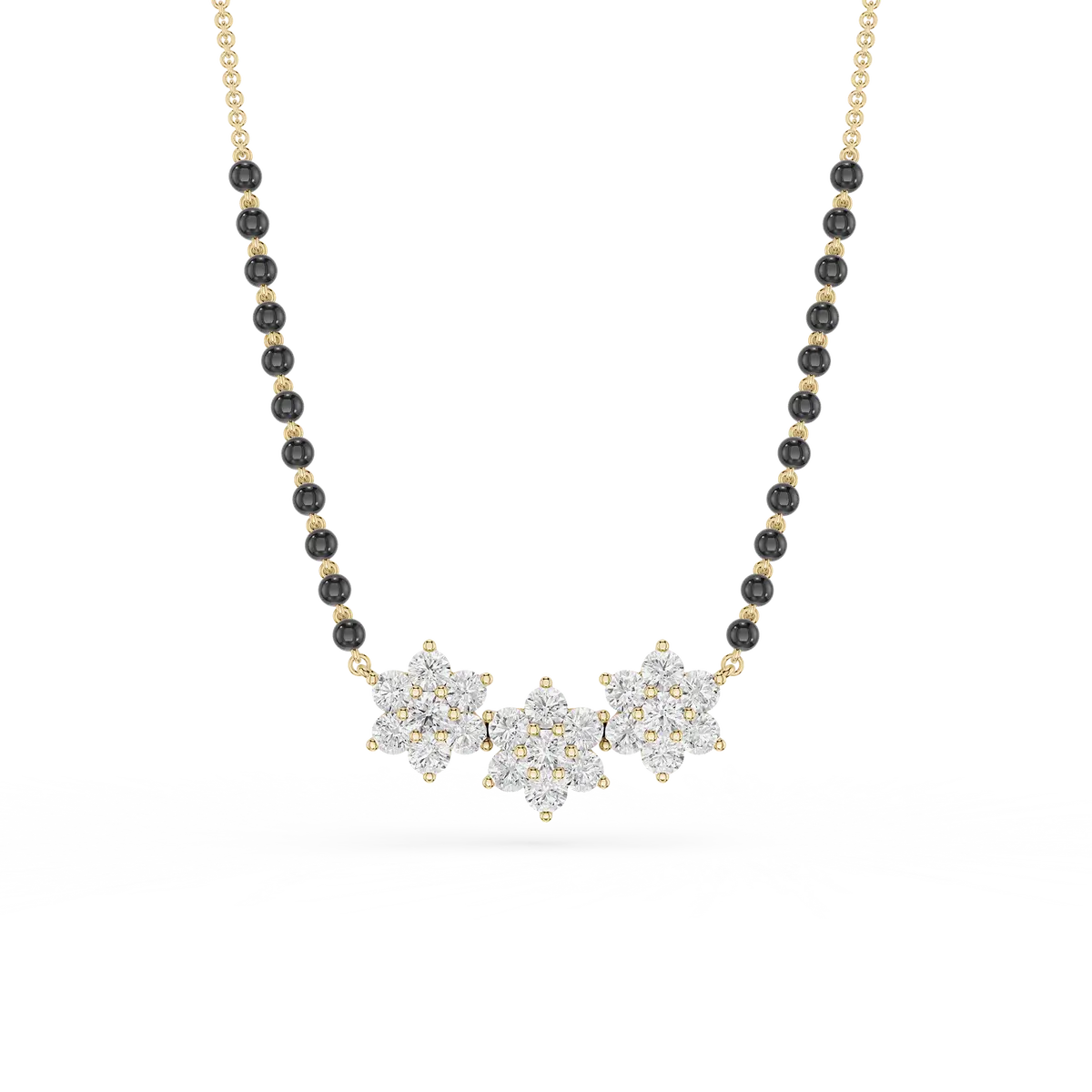 Round Shape Lab Diamond Black Beads Mangalsutra