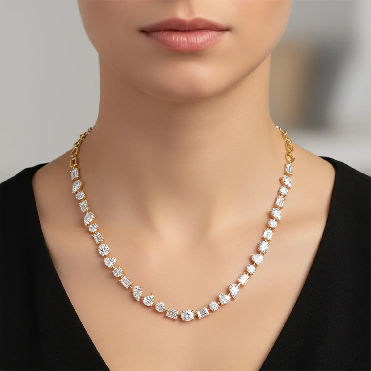 Multi Shape Chevron Regal Diamond Necklace