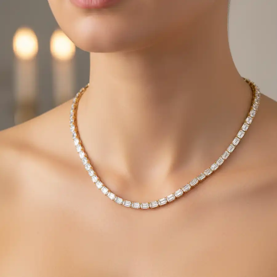 29 Carat Emerald Diamond Palatial Tennis Necklace