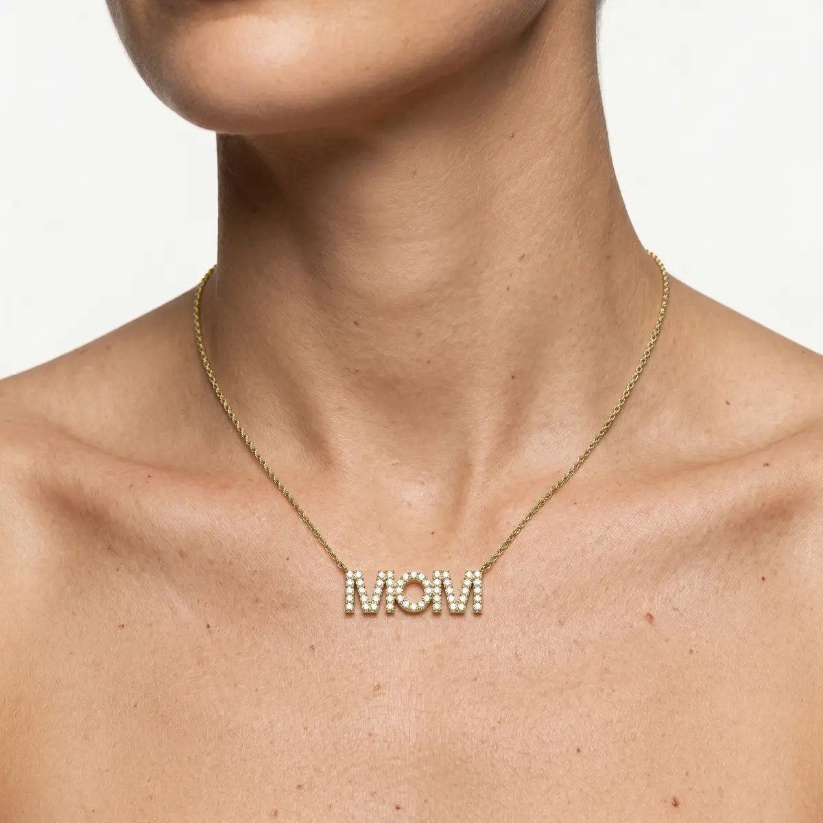 1 Carat Round Lab Grown Diamond Mom Block Letter Pendant