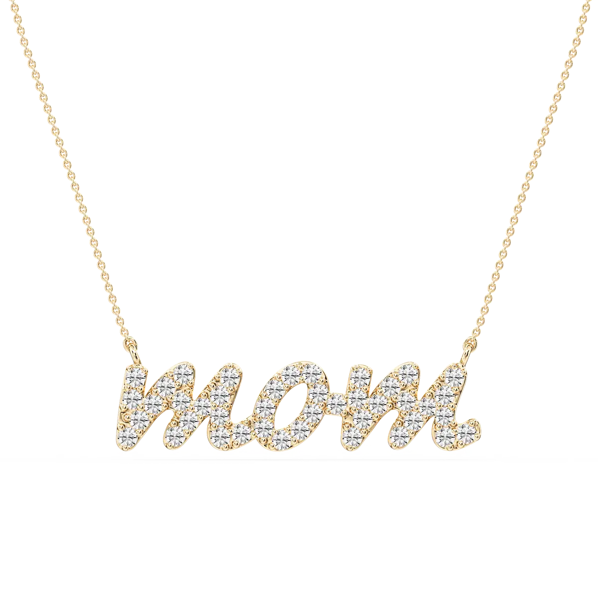 Round Lab Grown Diamond Mom Cursive Letter Pendant