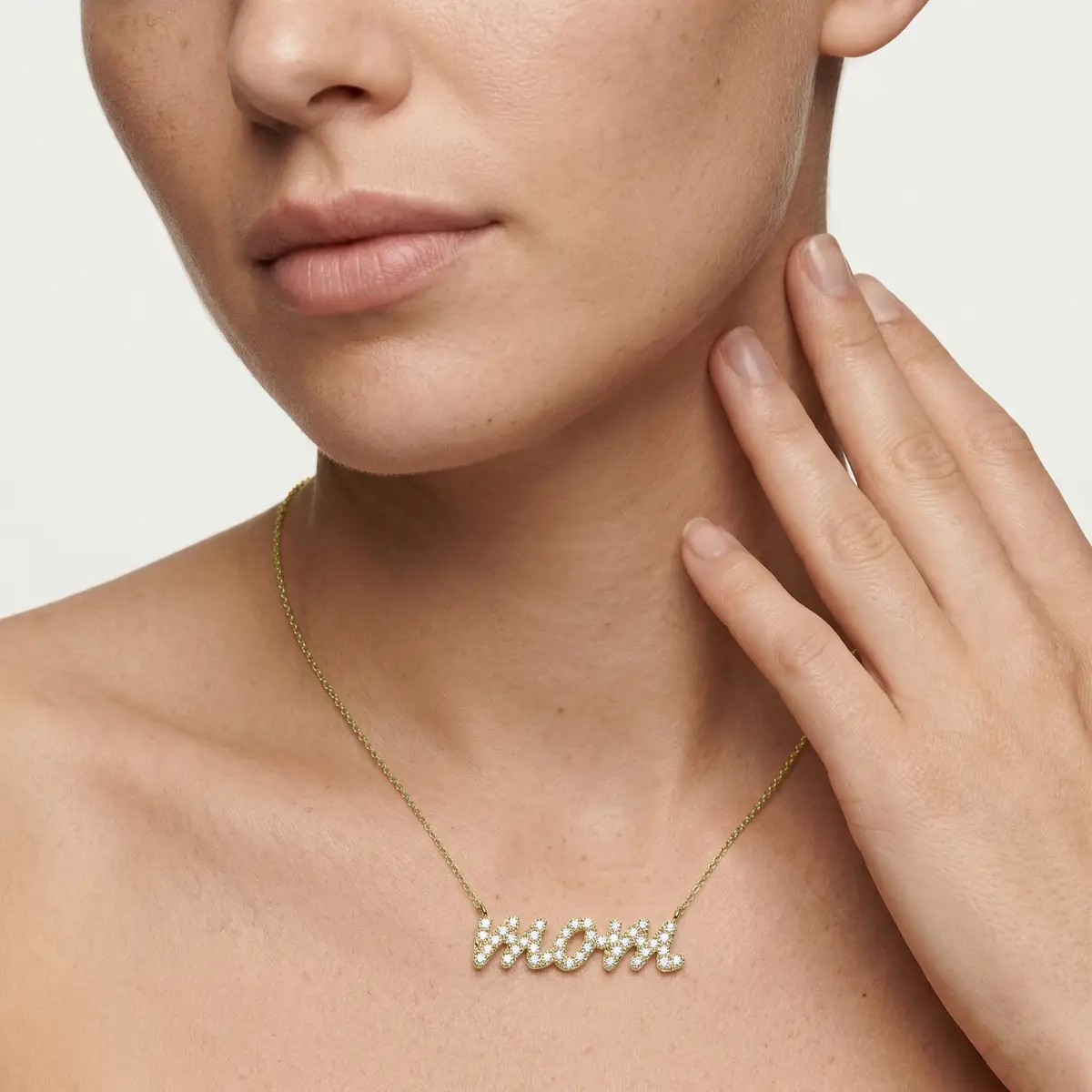 Round Lab Grown Diamond Mom Cursive Letter Pendant