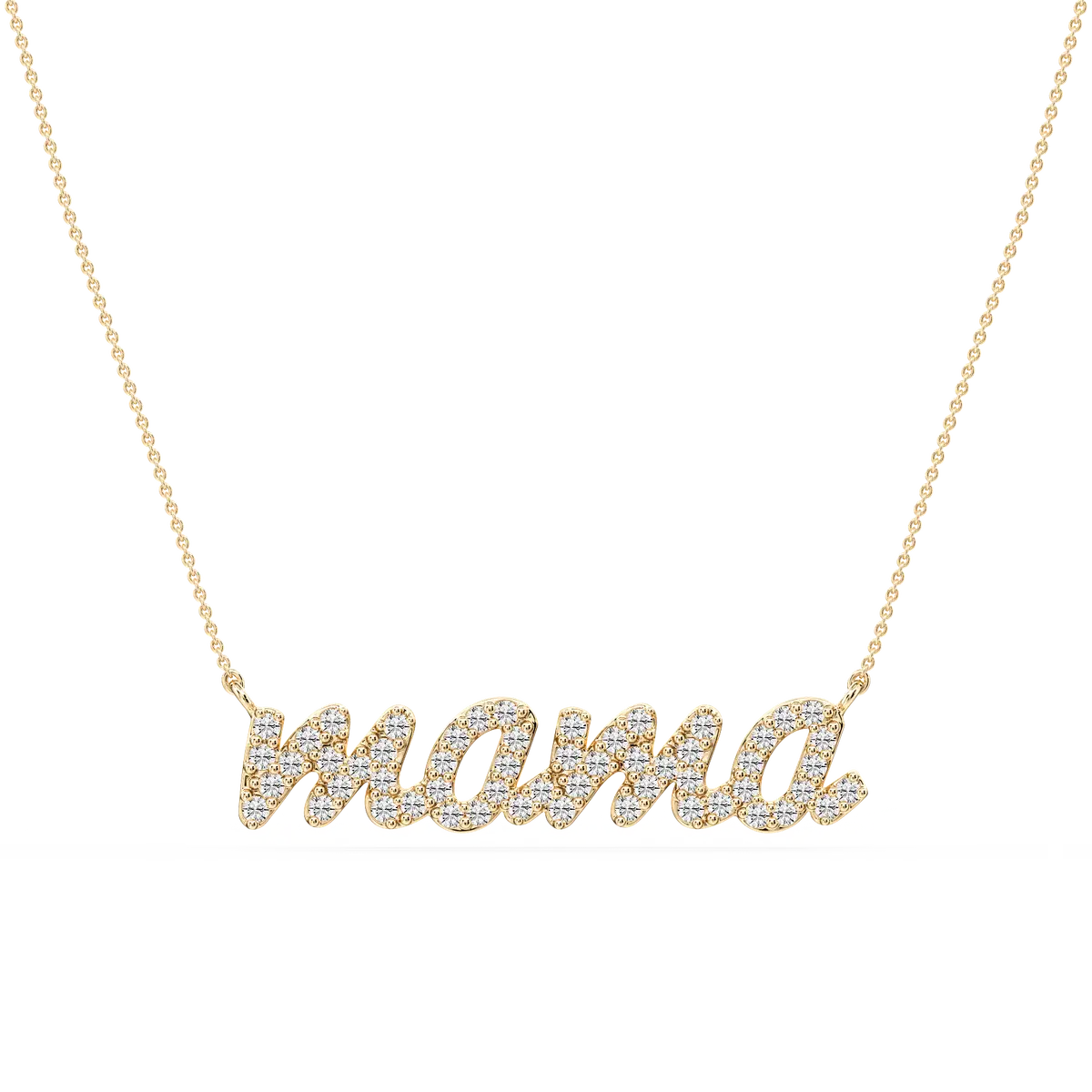 Round Lab Grown Diamond Mama Cursive Letter Pendant
