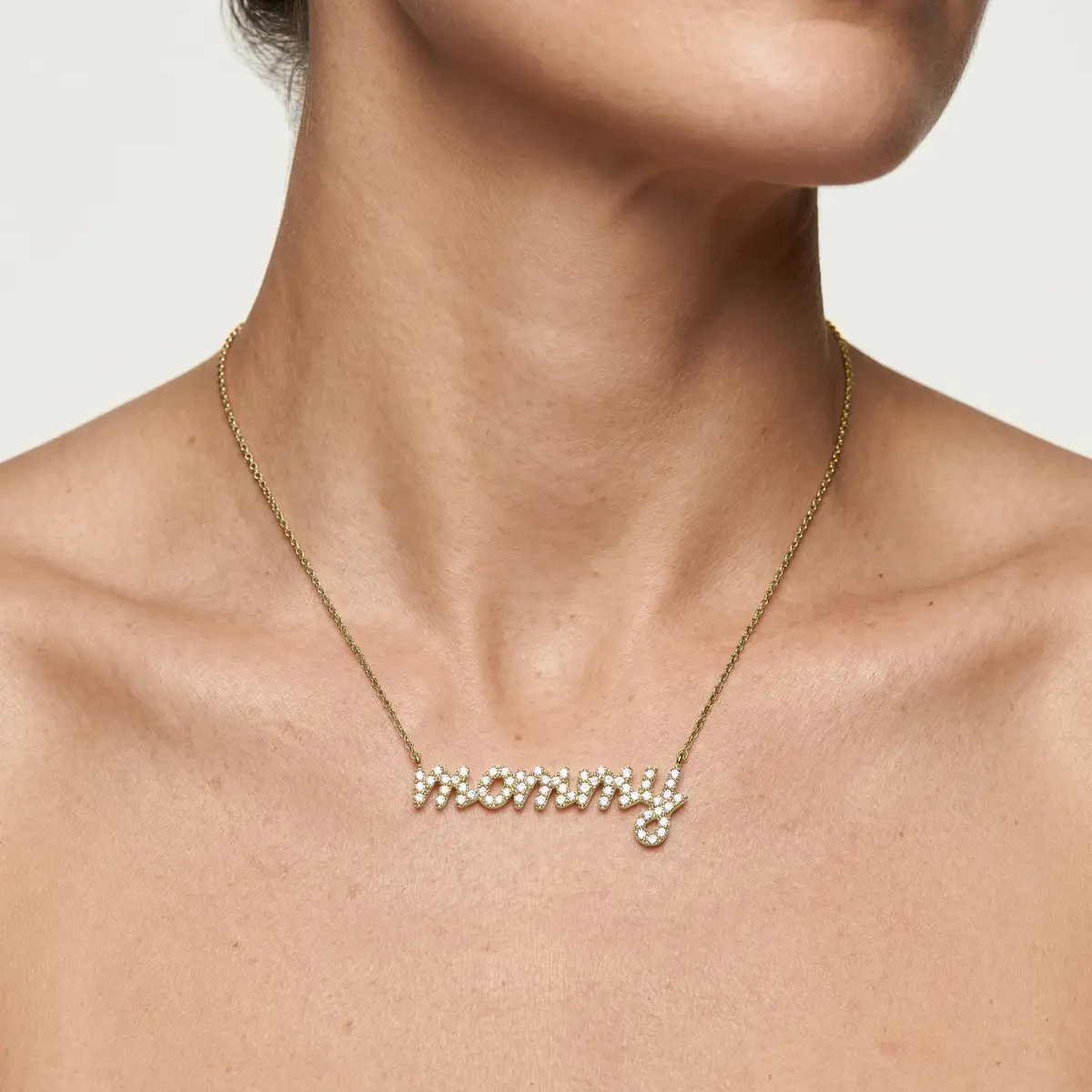 Round Lab Grown Diamond Mommy Cursive Letter Pendant