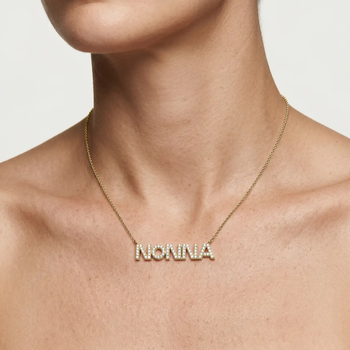 Round Lab Grown Diamond Nonna Block Letter Pendant