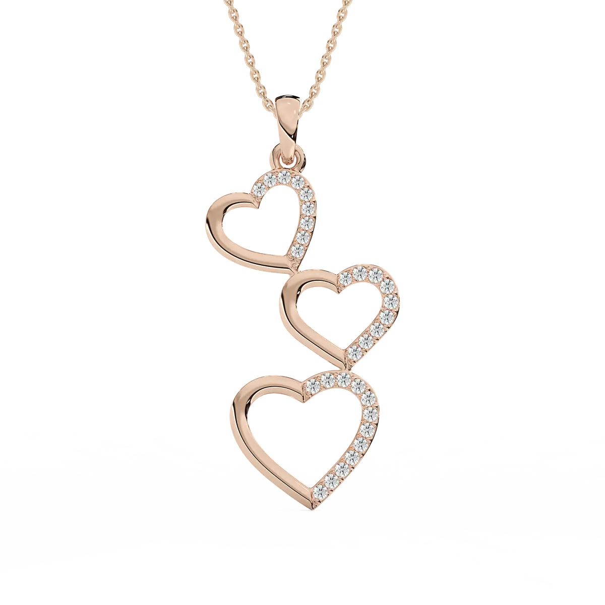 Round Lab Grown Diamond Triple Heart Kids Pendant