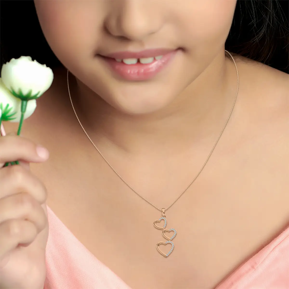 Round Lab Grown Diamond Triple Heart Kids Pendant