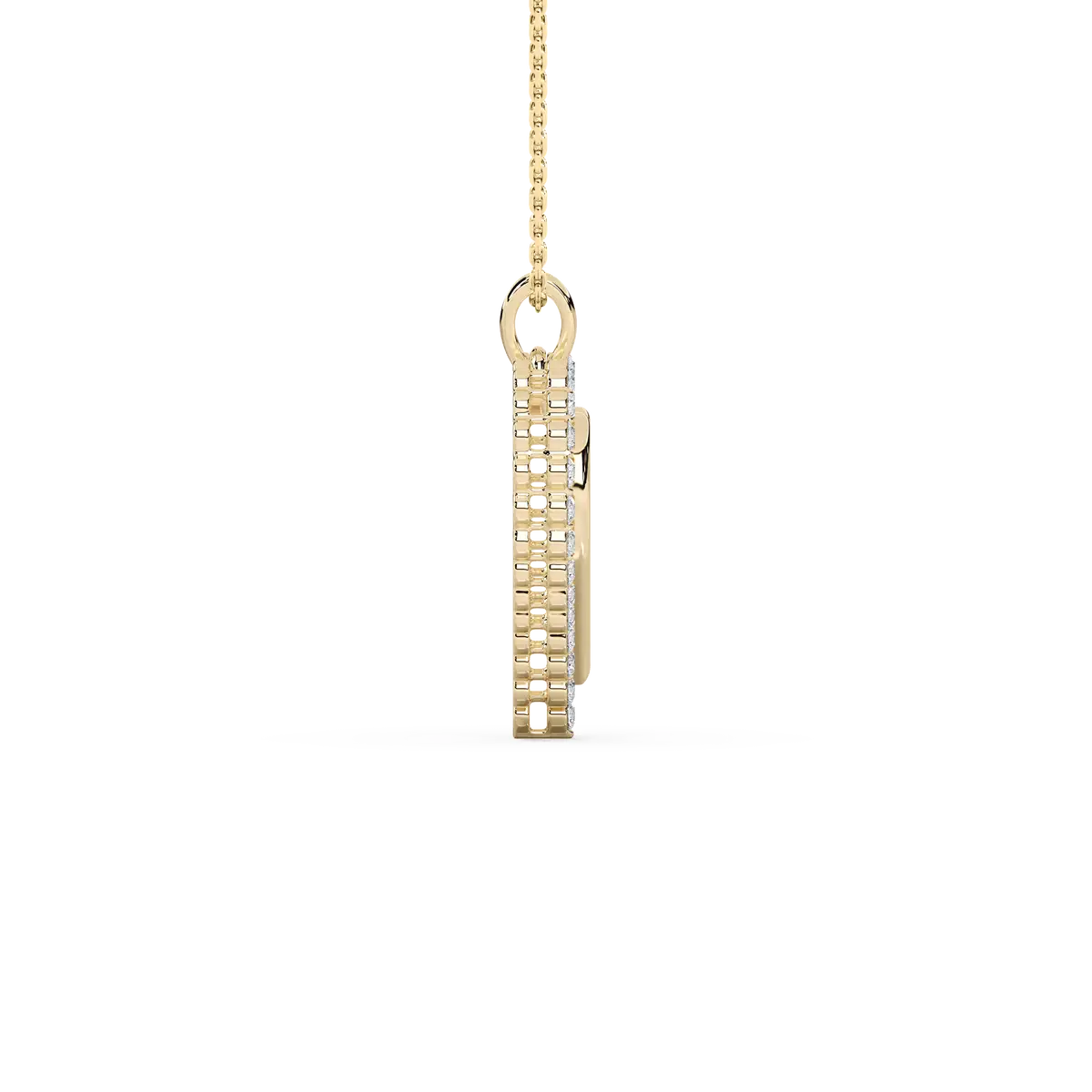 Double Heart Design Gold Pendant With Round Diamond